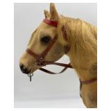 Vintage Handmade Wooden Toy Horse with Leather Accents