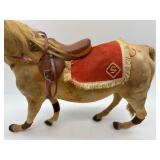 Vintage Handmade Wooden Toy Horse with Leather Accents