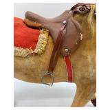 Vintage Handmade Wooden Toy Horse with Leather Accents