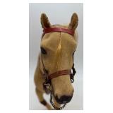 Vintage Handmade Wooden Toy Horse with Leather Accents