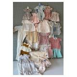 Collection of 17 Vintage Baby Doll Clothes, Various Styles and Fabrics