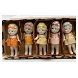 Collection of Antique German Bisque Doll Figurines including Dionne Quintuplets and Half Doll
