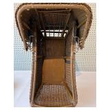 Vintage Wicker Doll Carriage with Patchwork Blanket and Pillow