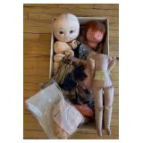 Large Collection of Vintage Doll Making Supplies with Fabric and Patterns