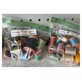 Collection of Vintage Wooden Spools with Silk and Thread