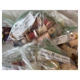 Collection of Vintage Wooden Spools with Silk and Thread