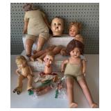 Vintage Collection of Mixed Composition Dolls and Doll Parts
