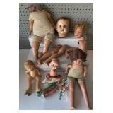 Vintage Collection of Mixed Composition Dolls and Doll Parts