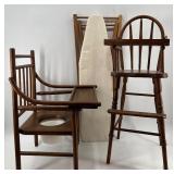 Vintage Wooden Baby High Chair and Potty Chair with Ironing Board
