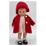 Effanbee Vintage Doll in Red Coat and Polka Dot Dress