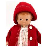 Effanbee Vintage Doll in Red Coat and Polka Dot Dress