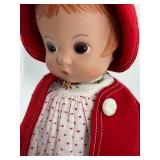 Effanbee Vintage Doll in Red Coat and Polka Dot Dress