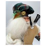 Handcrafted Scottish Santa Claus Figurine with Bagpipes