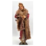 Antique Style Woman Figurine with Faux Fur Coat