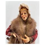 Antique Style Woman Figurine with Faux Fur Coat