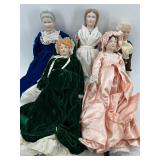 Elegant Collection of 6 Victorian Porcelain Dolls with Period Attire