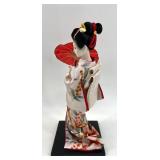Vintage Japanese Geisha Doll with Red Kimono and Parasol