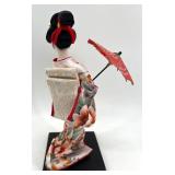 Vintage Japanese Geisha Doll with Red Kimono and Parasol