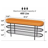 Leather and Metal Shoe Storage Rack and Bench - Brown and Black