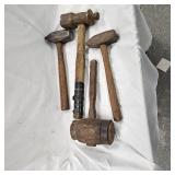 Pair of Anvil Hammers, Tire Changer Hammer, and Wooden Mallet