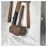 Pair of Anvil Hammers, Tire Changer Hammer, and Wooden Mallet