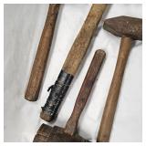 Pair of Anvil Hammers, Tire Changer Hammer, and Wooden Mallet