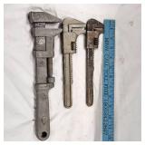 (3) Straight Handle Adj. Jaw Wrenches, 1950