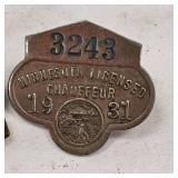Early 20th Century MN Chauffer License Badges and Silver Spoon