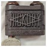 Classic Hickory 114 Pin Tumbler Pushkey Padlock, Early 1900