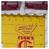 Whirlwind Power Mower New Unused VIN Plates, Factory Perfect(2) & Funks Hybrid Corn Seed Advertising