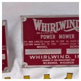 Whirlwind Power Mower New Unused VIN Plates, Factory Perfect(2) & Funks Hybrid Corn Seed Advertising