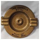 (4) Advertising Ashtrays, Johnson Motel, Green Lantern Café, Midland Coop,Cranes Furniture