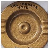 (4) Advertising Ashtrays, Johnson Motel, Green Lantern Café, Midland Coop,Cranes Furniture