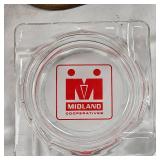 (4) Advertising Ashtrays, Johnson Motel, Green Lantern Café, Midland Coop,Cranes Furniture