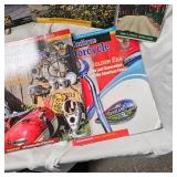 Box of LMC Truck Parts Catalogs & Antique Antique Motorcycle Magazines along with Early MN Maps