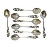 (8) Vintage Brødrene Mylius Tele Pattern Sterling Demitasse Spoons / 830S Silver Antique Brodrene Mylius Tele Pierced Demitasse Spoon