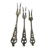 Three Vintage Brødrene Mylius Tele Pattern Sterling Relish Forks