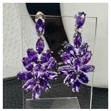 Vintage Stauer Tanzanite and Opal Sterling Necklace, Sterling Silver Tanzanite Necklace & Pair of Purple Rhinestone Dazzling Earrings