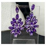 Vintage Stauer Tanzanite and Opal Sterling Necklace, Sterling Silver Tanzanite Necklace & Pair of Purple Rhinestone Dazzling Earrings