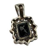 Sterling Silver Faceted Onyx Marcasite Pendant