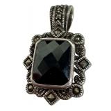Sterling Silver Faceted Onyx Marcasite Pendant