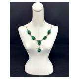 Sterling Silver Green Spinel Pendant Necklace 18 - 20 Inches Adjustable
