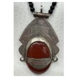 Vintage Tuareg Necklace / Vintage Silver and Carnelian Tuareg Necklace