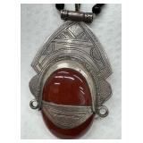 Vintage Tuareg Necklace / Vintage Silver and Carnelian Tuareg Necklace