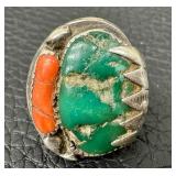 Vintage Sterling Turquoise and Coral Ring