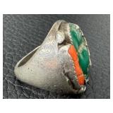 Vintage Sterling Turquoise and Coral Ring