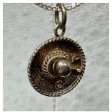 Vintage Sterling Silver Sombrero Hat Necklace and Vintage Sterling Silver Cowboy Clip Dangle Earrings