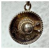 Vintage Sterling Silver Sombrero Hat Necklace and Vintage Sterling Silver Cowboy Clip Dangle Earrings