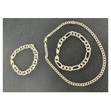 Pair of Large Link Sterling Silver Bracelets and a Sterling Silver Necklace including a Sterling Silver Mariner