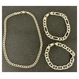 Pair of Large Link Sterling Silver Bracelets and a Sterling Silver Necklace including a Sterling Silver Mariner
